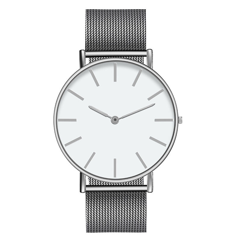 Reloj de cuarzo de moda con reloj de pulsera de tela de acero inoxidable Multicolor de diseño Simple para hombre y mujer