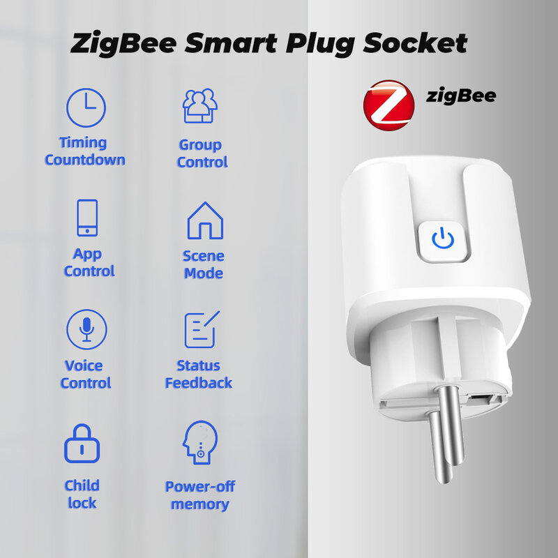 Lonsonho Tuya Zigbee Smart Plug EU Electrical Socket Outlet 16A Power Monitor ZHA Zigbee2MQTT Alexa Google Home Compatible