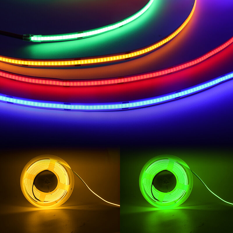 Tira de luces LED COB de alta densidad, 12V, 24V, 5m, 384LED/m, cinta flexible de 1920 píxeles, Cinta Lineal regulable, azul, blanco y rojo