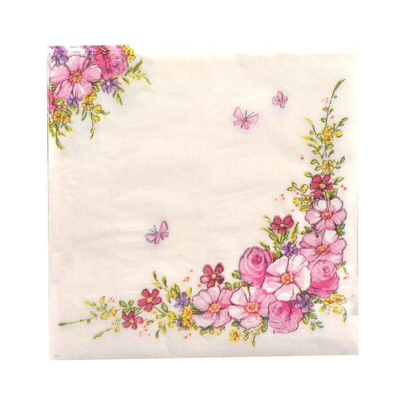 20pcs/pack Pink Flowers Beauty Design Paper Napkins Cafe & Party Tableware Tissue Napkins Decoupage Decoration Paper 33cm*33cm