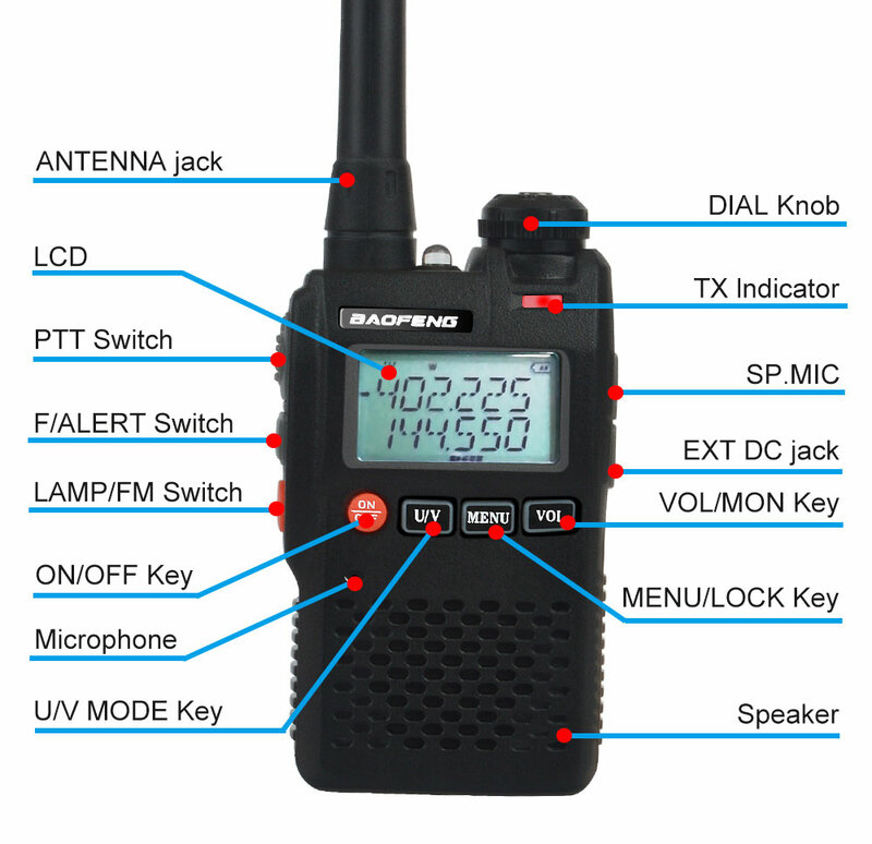 Baofeng-walkie talkie UV-3Rデュアルバンド双方向ラジオ,2w,99ch,ハンズフリー付きfmラジオ
