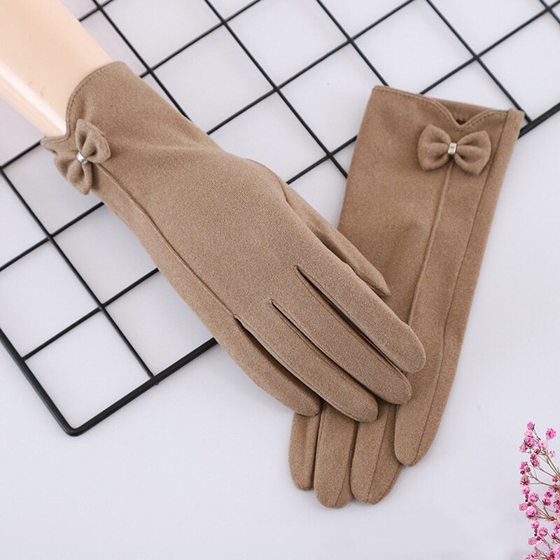 Autumn Winter Thin Section Touch Screen Single Layer Women Outdoor Cycling Windproof Gloves High Elasticity Bowknot Cute Lovely