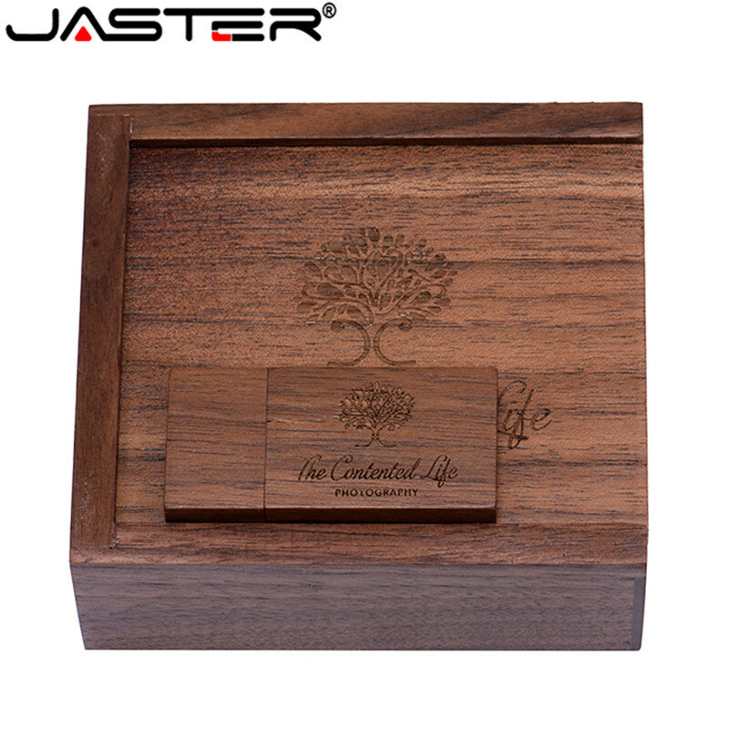 Jaster Usb 2.0 (1 Pcs Gratis Logo) houten Usb + Doos Usb Flash Drive Memory Stick Pendrive 4 Gb 16 Gb 32 Gb 64 Gb Huwelijksgeschenken