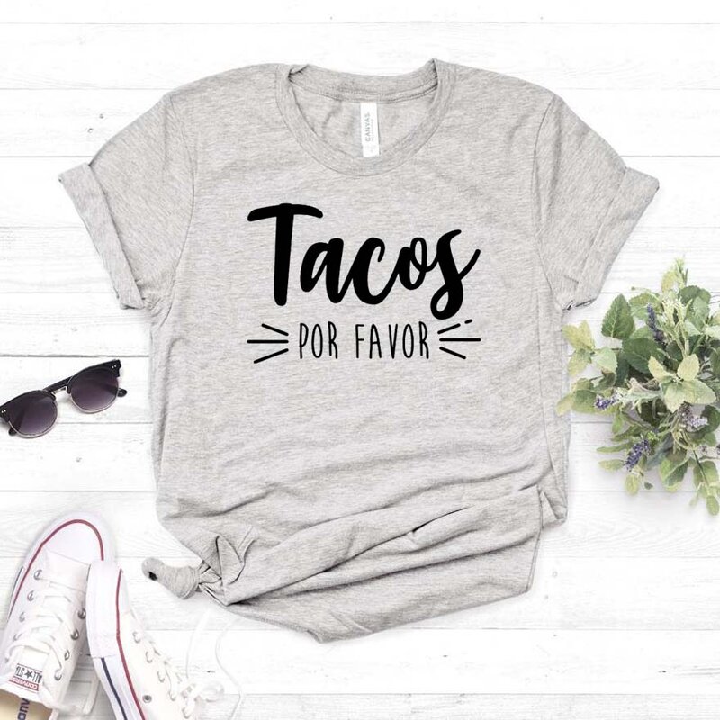 T-shirt imprimé Tacos Por Favor pour femme, humoristique, Hipster, en coton