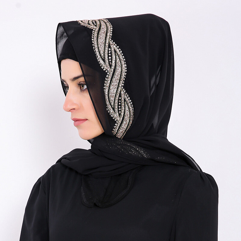 Syal selendang syal panjang lembut ukuran Plus syal selendang payet wanita Bufandas hijab syal sifon berat warna solid syal Lurex berkilau