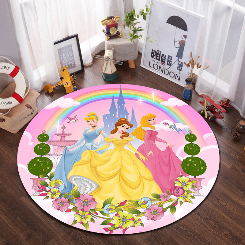 Princess 100x100cm Baby Play Mat Round Carpet Girl Room Decor Play Area Rug Bedside Floor Chair Mat Large Carpets Living Room