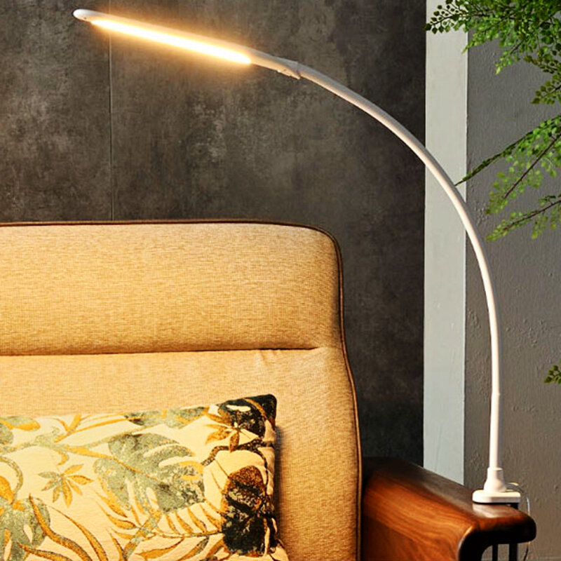 Настольная лампа с длинной рукояткой, Светодиодная гибкая сенсорная приглушенная Настольная лампа с зажимом для чтения, светодиодный светильник для спальни, 3 цветовых режима