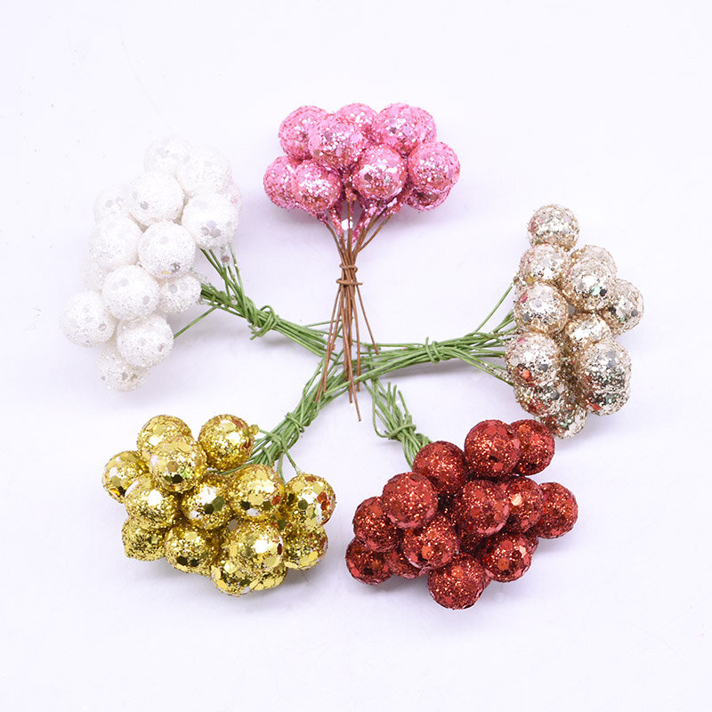 100Pcs 12mm Mini Artificial Flower Fruit Stamens Cherry Christmas Pearl Berries for Wedding DIY Gift Box Decorated Wreaths