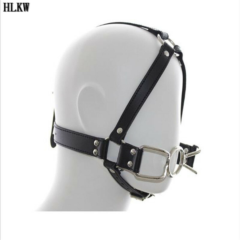 Genuine Leather Head Harness Mouth Mask With Hole Mouth Gag Fetish Salve BDSM Bondage Restraint Adult Games Sex Toys For Couples