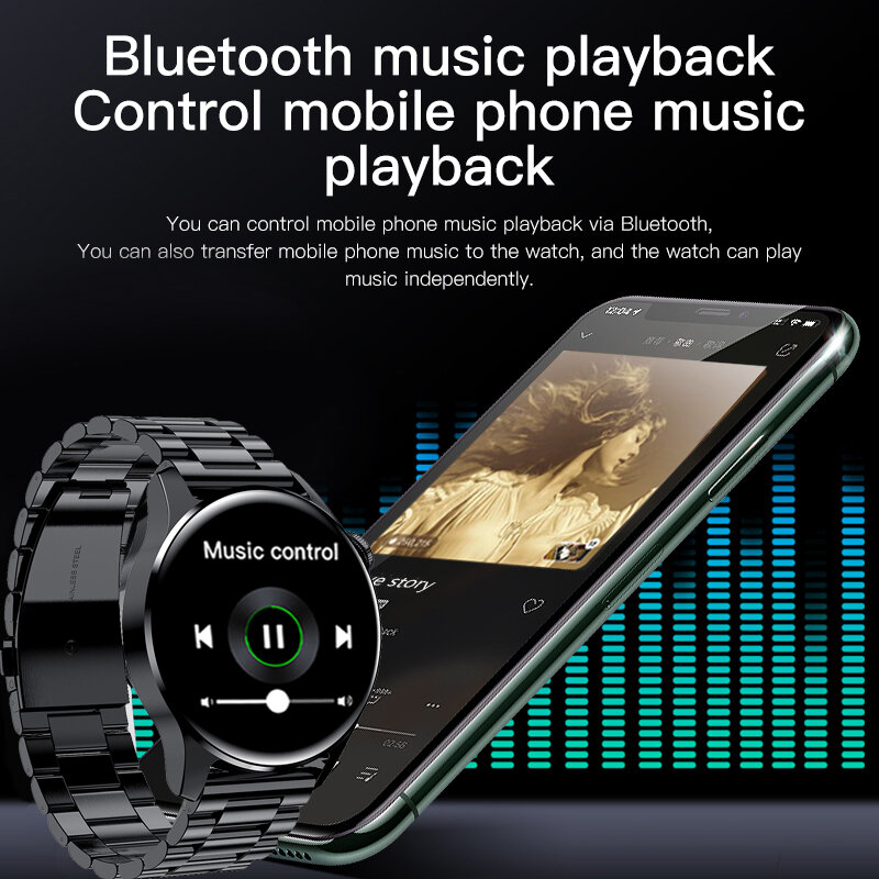 LIGE ใหม่บลูทูธสมาร์ทนาฬิกาผู้ชาย Touch กีฬาฟิตเนสนาฬิกาหัวใจกันน้ำสแตนเลส Smartwatch Android IOS