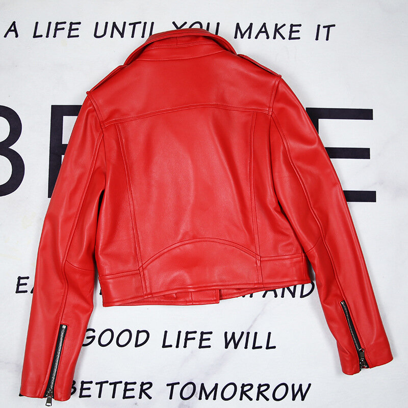 Фабричное Новое поступление Женская модная короткая мотоциклетная куртка из натуральной кожи