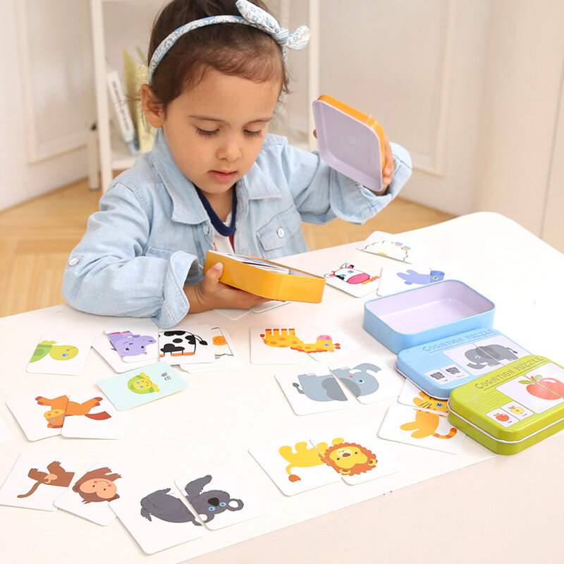 Brinquedos de bebê Cognition Puzzle, Cartoon Car, Animal, Fruta, Conjuntos de treinamento de cartas, Jogo de correspondência, Brinquedo educativo para crianças