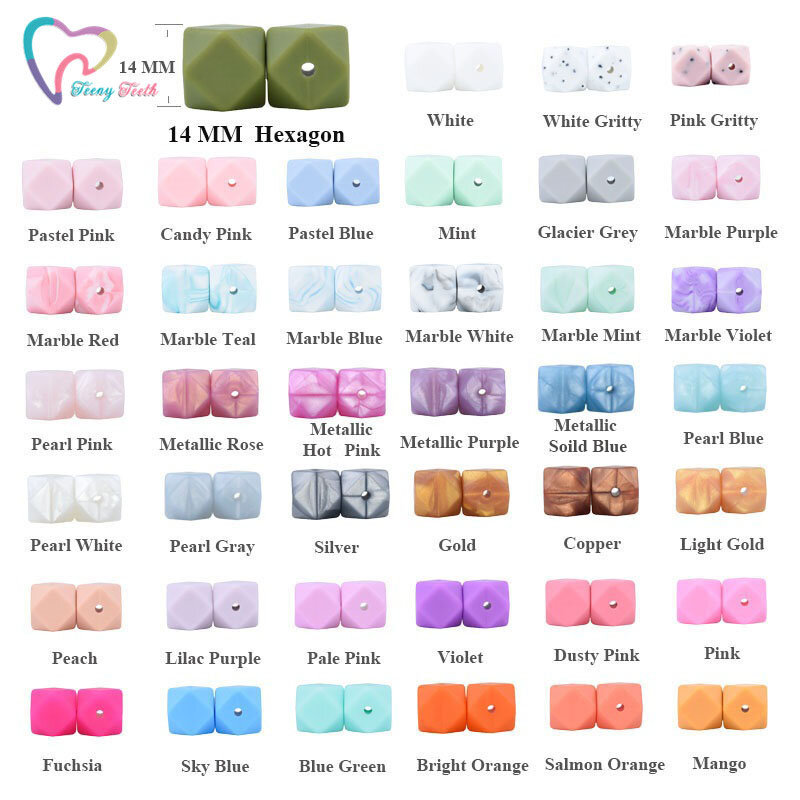 100pcs  14mm Mini Hexagon Food Grade Silicone Bead Baby Teether Baby Teething Toy BPA Free Nursing Necklace Pacifier Pendant