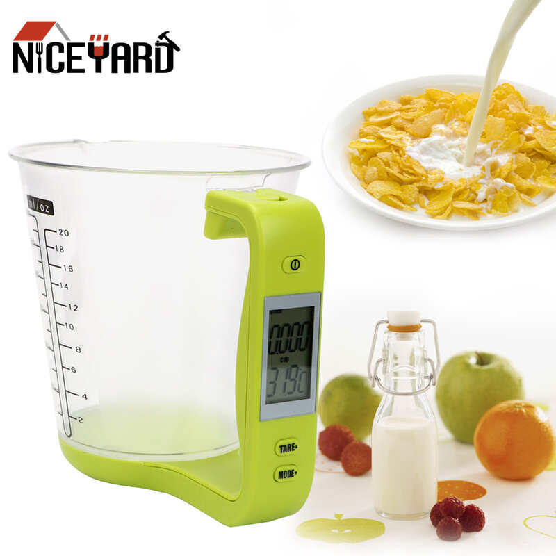 Niceyard copo de medição eletrônica cozinha escalas digital beaker host pesar copos medição temperatura com display lcd