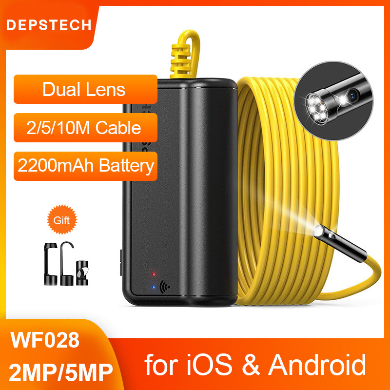 DEPSTECH-듀얼 렌즈 2MP 5MP 무선 내시경 카메라, 스네이크 검사, 줌 가능 카메라, 와이파이 내시경, 안드로이드 및 iOS 태블릿용