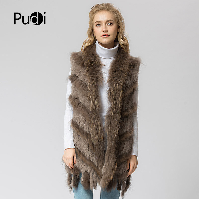 VR039-Chaleco de piel de conejo y mapache Real para mujer, abrigo de punto, chaqueta cálida de invierno, chaleco de piel auténtica de talla grande, nuevo