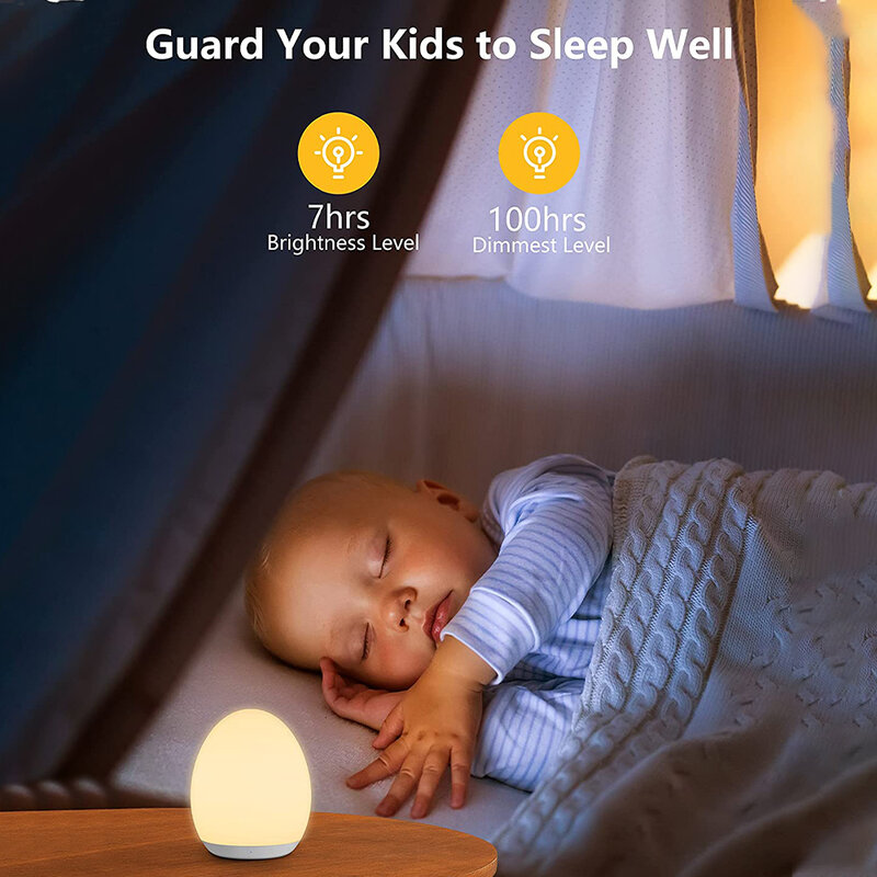 어린이용 LED 야간 조명, 계란 모양, 부드러운 실리콘, USB 충전식, 침실 장식 선물, 잠자는 눈 보호 터치 램프