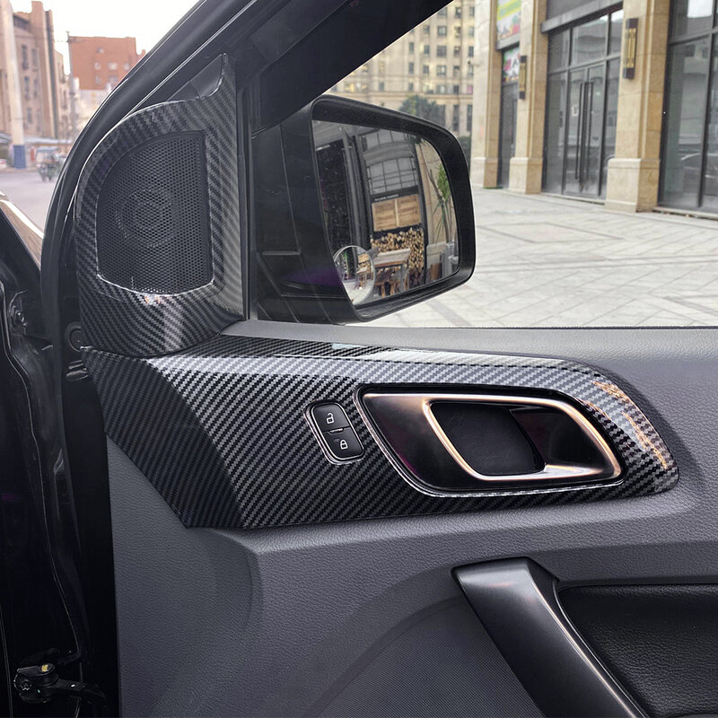 Manijas de puerta Interior de coche, embellecedor de cubierta de marco exterior, fibra de carbono Color, para Ford RANGER T6, T7, T8, 2015, 2016, 2017, 2018, 2019, 4 Uds.