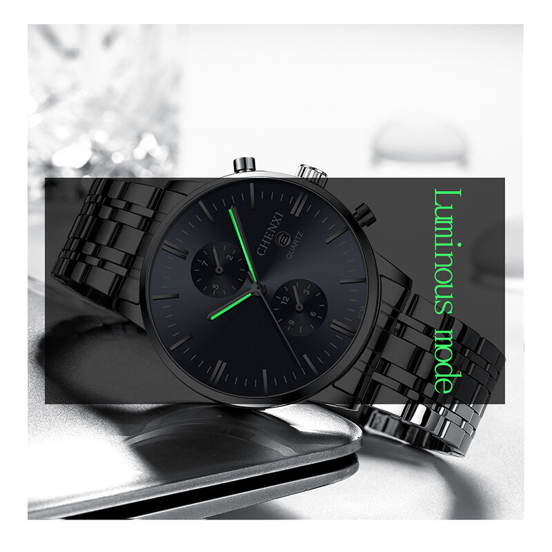 2021 CHENXI 패션 미니멀리즘 캐주얼 비즈니스 시계 남자 시계 실버 스테인레스 스틸 자동 날짜 석영 손목 시계 남성