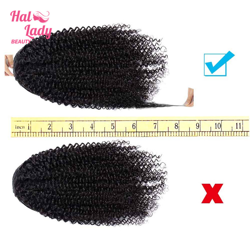Halo Lady Beauty Drawstring Afro Kinky Curly Ponytail Human Hair Remy Brazilian 1 Piece Clip In Hair Extensions Pony Tail 1B