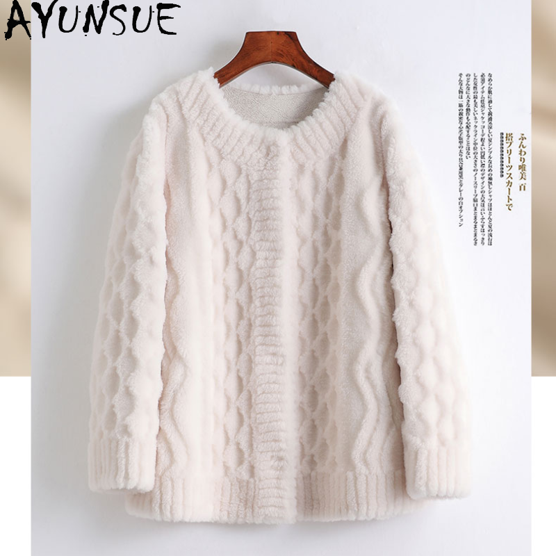 Ayunsue 100% 羊毛刈り機ジャケット女性用本物の毛皮コート冬2021ショートウール韓国スタイルchaquetas mujer sqq1225