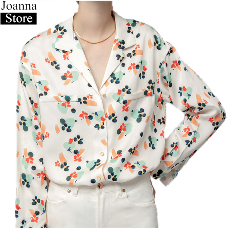 Новые весенние Рубашки с принтом женские с длинным рукавом однобортные винтажные элегантные блузки с лацканами Цветочные Мягкие повседневные топы размера плюс