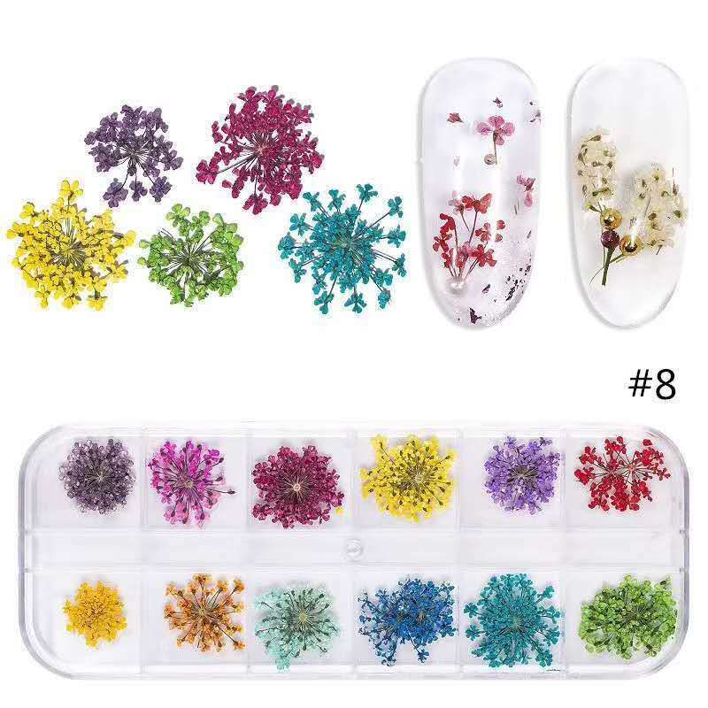 1 상자 3D 말린 꽃 네일 장식 자연 꽃 스티커 혼합 드라이 플라워 DIY 다채로운 데칼 쥬얼리 UV 젤 폴리쉬 매니큐어 *