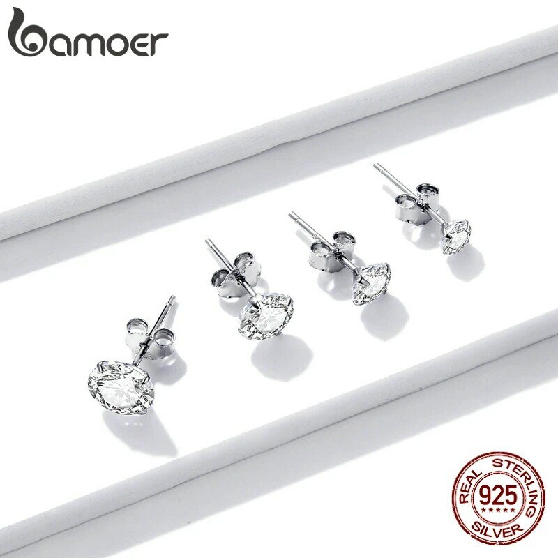 Bamoer – boucles d'oreilles en argent Sterling 925 plaqué platine, rondes, zircone cubique, hypoallergéniques, 4mm, 5mm, 6mm, 7mm, BSE166