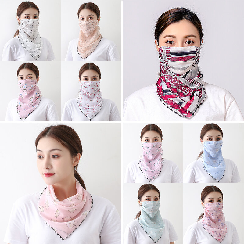 Máscara de seda feminina, lenço de seda mascarillas bandanas proteção solar rosto kslavável e reutilizável envoltório de pescoço máscara feminina
