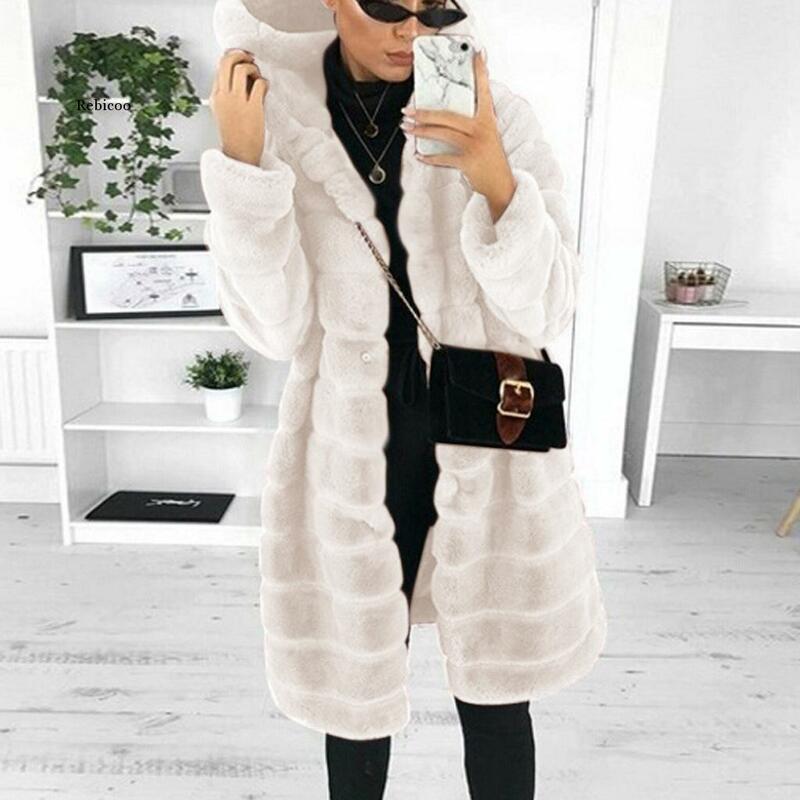 Zimowy gruby ciepły płaszcz ze sztucznego futra kobiet Plus rozmiar z kapturem z długim rękawem kurtka ze sztucznego futra luksusowe futra na zimę