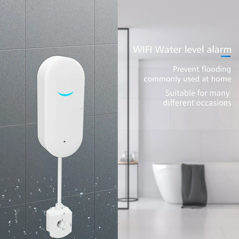 WiFi Smart Water Leakage Alarm Home Kitchen Water Leak Detector Overflow Sensor Compatible for Tuyasmart / Smart Life APP
