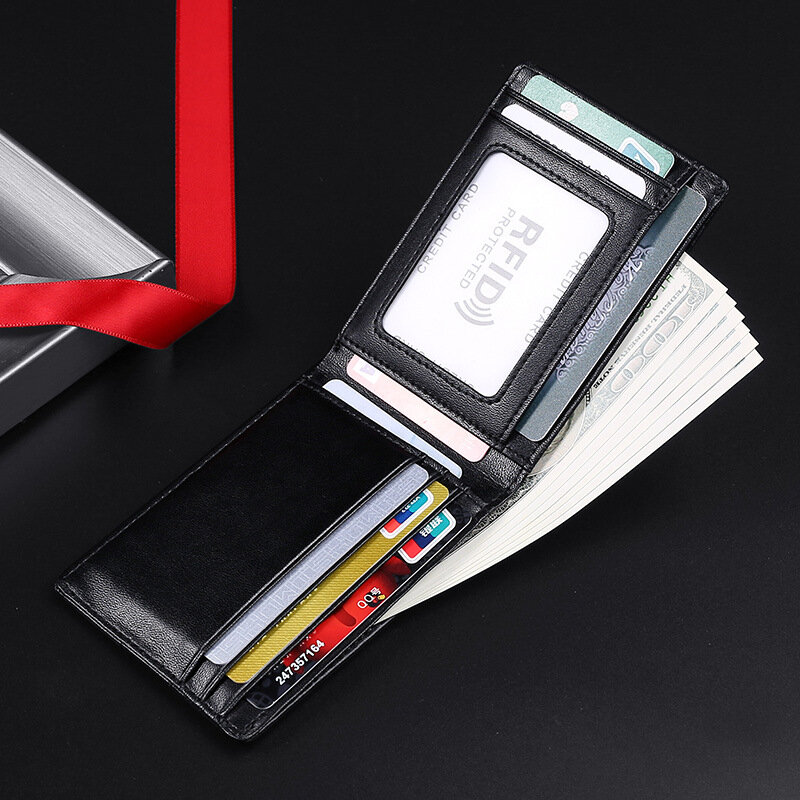 GENODERN-Mini carteira de couro masculina, bloqueio RFID, ultra fashion, dólar, bolsa masculina fina