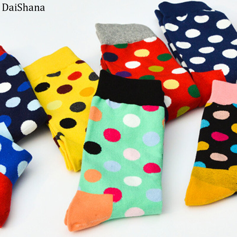 2019 Fashion Colorful Dot Cotton Man Happy Socks Personality Tide Brand Harajuku Caual Funny Sock Women Couple Meias hot selling