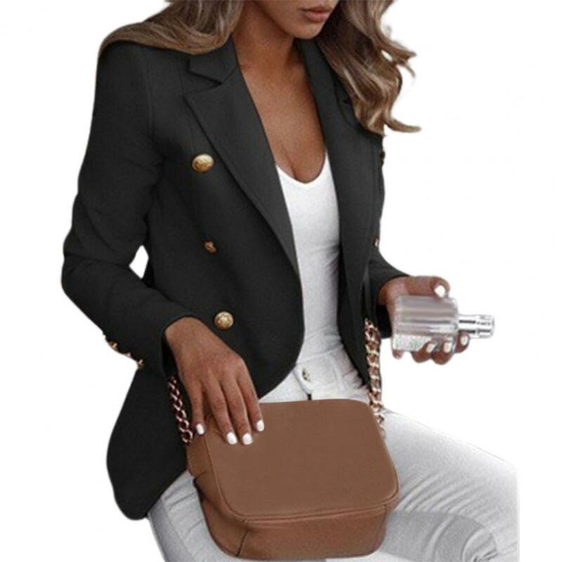 Long-sleeved Women Blazer Double-breasted Polyester Tailored Collar Casual Women Blazer for Daily Wear