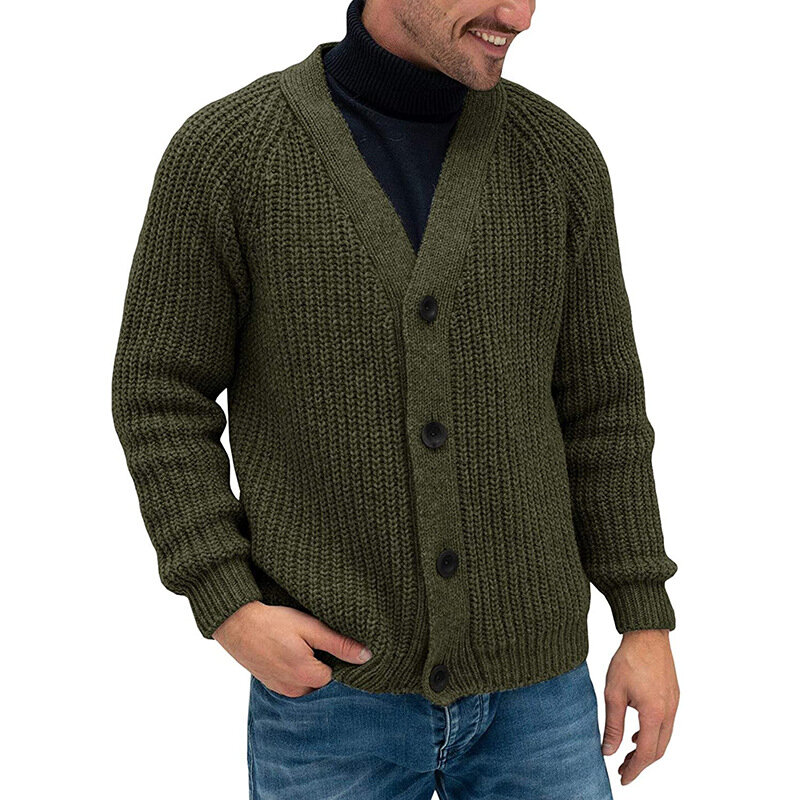 Мужские однотонные облегающие вязаные свитера Новый брендовый свитер с V-образным вырезом, мужской кардиган, модные повседневные пальто на ...
