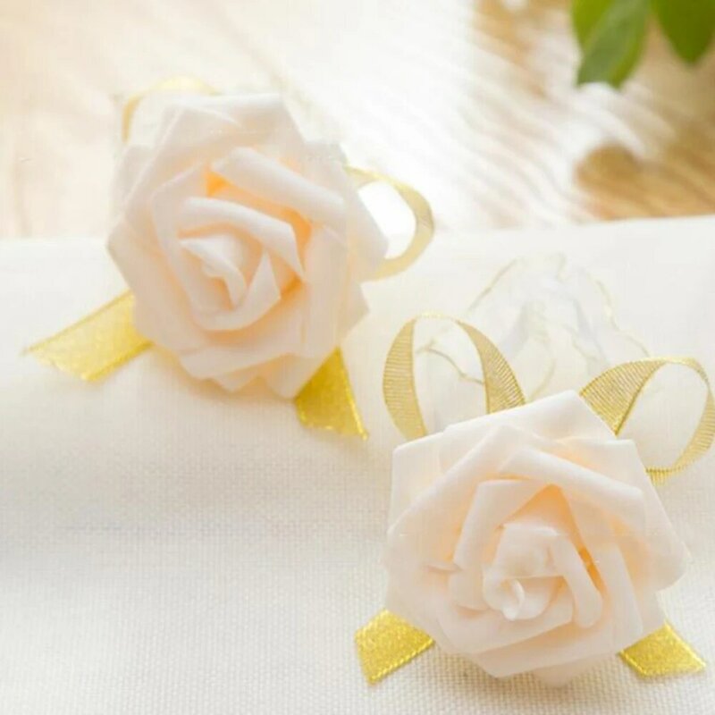 งานแต่งงานเจ้าสาวสาวเพื่อนเจ้าสาวดอกไม้ประณีตมือข้อมือเพื่อนเจ้าสาวมือริบบิ้น Corsage Rose ดอกไม้มือตกแต่ง