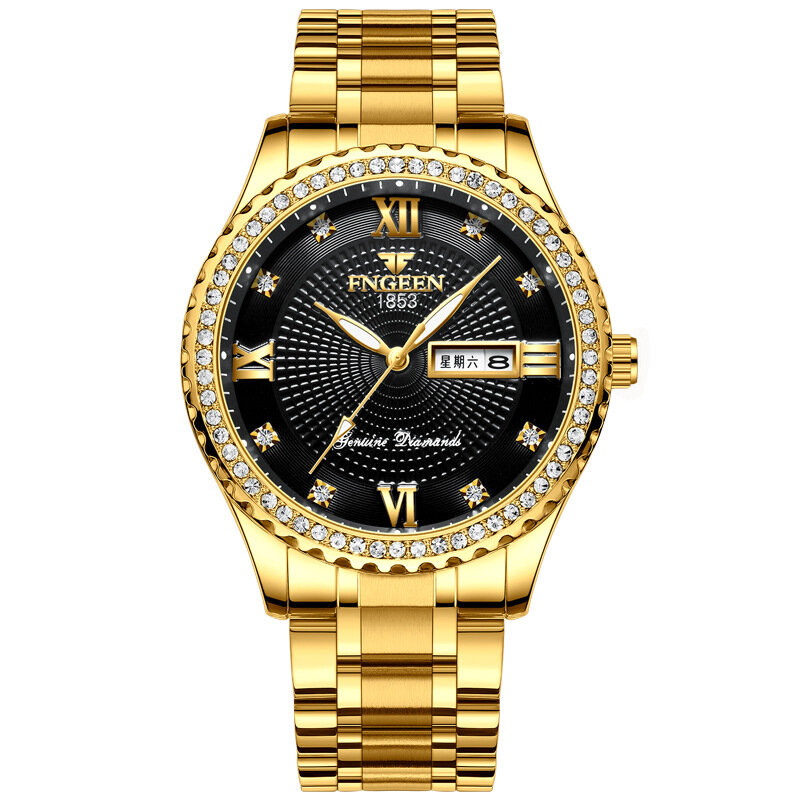 Fashion FNGEEN orologio al quarzo da uomo orologio militare orologio da polso impermeabile in acciaio inossidabile con doppio Display calendario settimana data