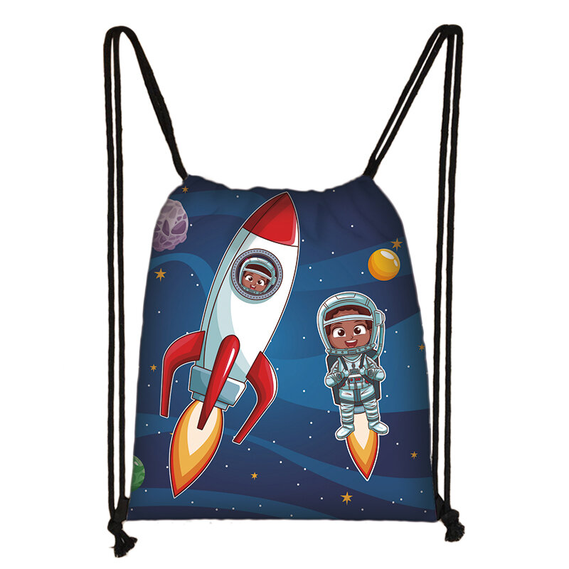 Bolsa con cordón para niños y niñas, mochila de viaje con diseño de astronauta, cohete, nave espacial, almacenamiento para adolescentes, regalo