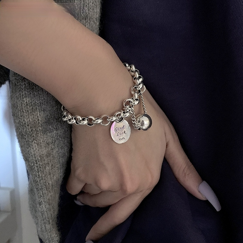 Braccialetto di fascini dell'etichetta del pendente della palla dell'argento sterlina 925 per il S-B516 dei gioielli del braccialetto Hip-Hop della catena spessa dell'annata delle donne