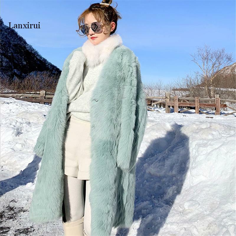 Inverno novo casaco de pele de vison feminino alta qualidade longo solto casaco de pele de pelúcia mulher quente pele de raposa casaco de grama