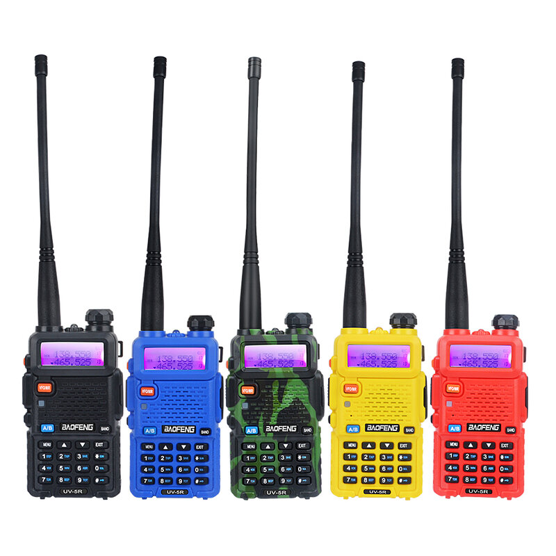Baofeng-walkie talkie uv 5r de doble banda, VHF, UHF, fm, portátil, con funda protectora de cuero, auricular