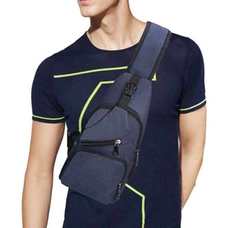 Bolsa transversal de ombro casual masculina, bolsa de peito com porta de carga usb para homens ao ar livre