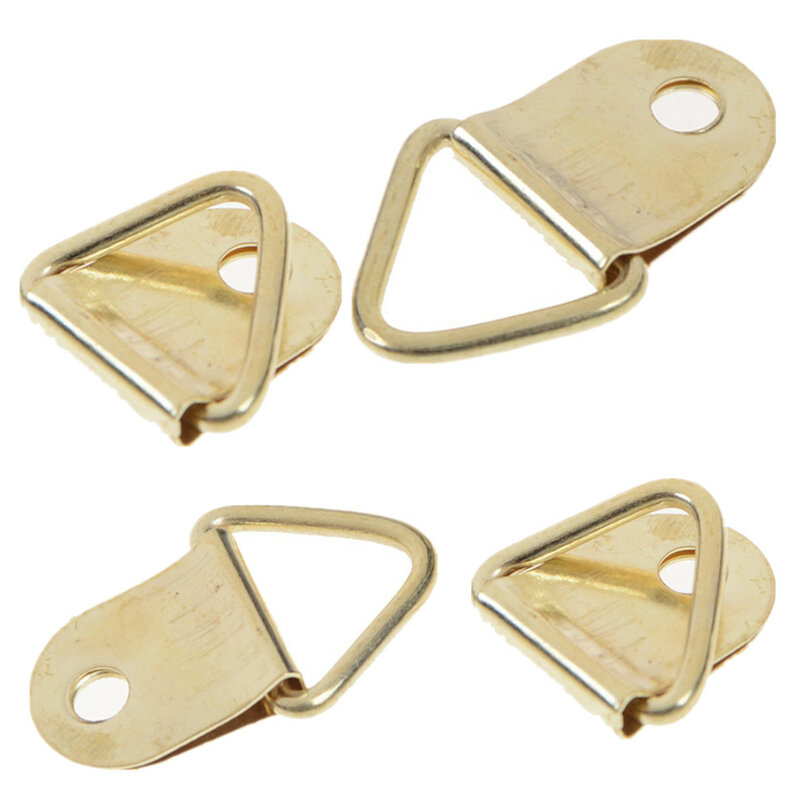 10Pcs Universal Strong Golden D Rings Decor Picture Frames Hanging Triangle Screws Helper Hanger Hooks Wholesale
