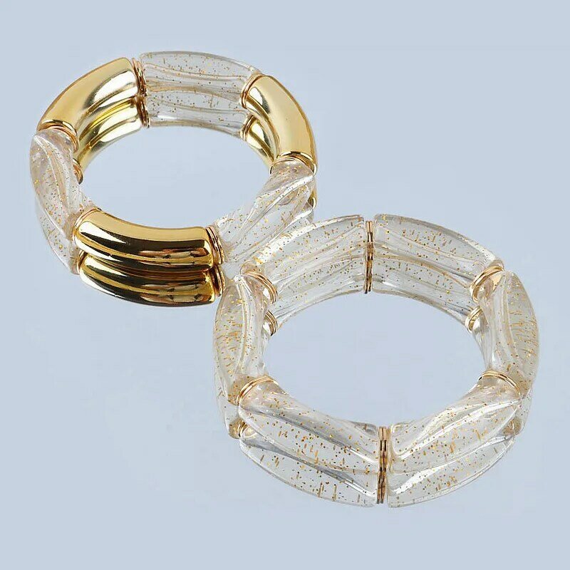 FishSheep – Bracelets en bambou acrylique coloré pour femmes, perles en résine extensible, manchette de coude, Bracelets à breloques, bijoux Y2K