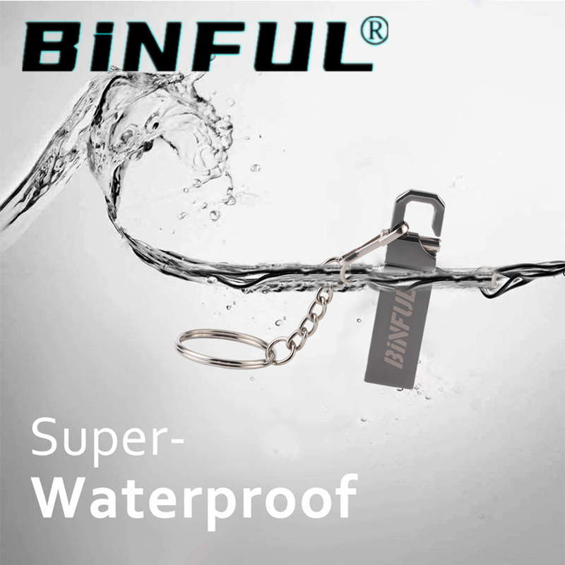 BiNFUL-unidad flash USB, pendrive de 4GB, 8GB, 16GB, 32GB y 64GB, resistente al agua, de metal plateado, 128G