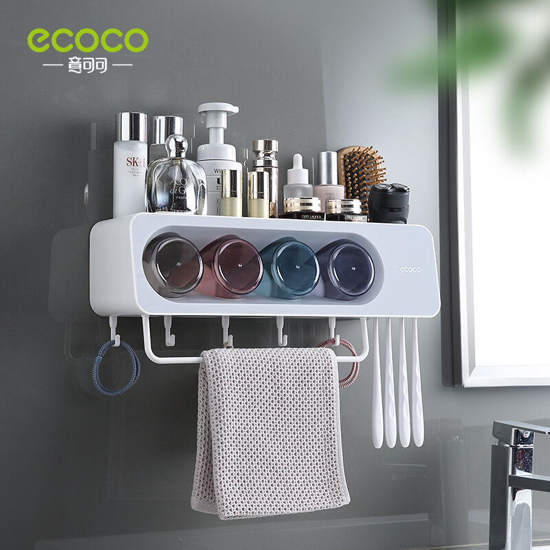 ECOCO Dispenser Pasta Gigi Otomatis Terpasang Di Dinding Aksesori Kamar Mandi Dispenser Pemeras Pasta Gigi Alat Tempat Sikat Gigi