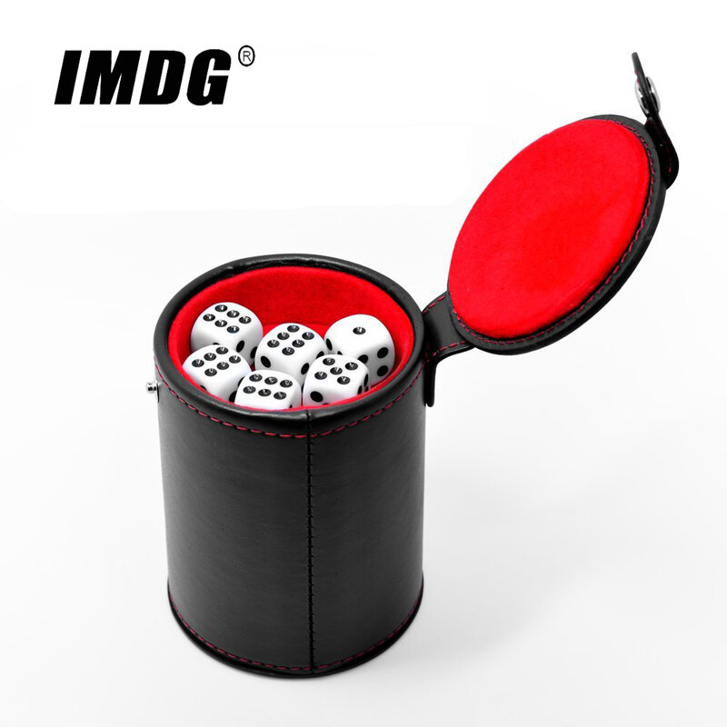 Double layer Dice Cups New Black PU Leather Red Flannel Dice Cup Bar Game Supplies With 6pcs Dices