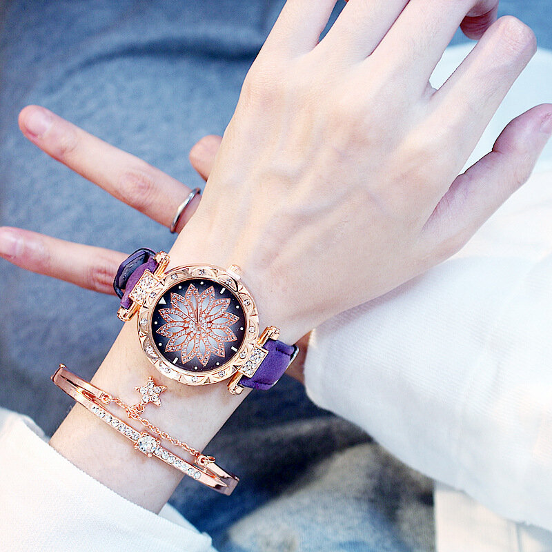 Reloj analógico de cuarzo para Mujer, pulsera de lujo con correa de cuero, color negro, estilo superior, a la moda