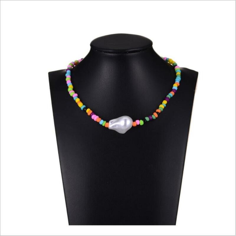 Letni asymetryczny perłowy wisiorek z koralikami dla kobiet kolorowy naszyjnik z kwiatowe koraliki na plażę damska biżuteria S2233