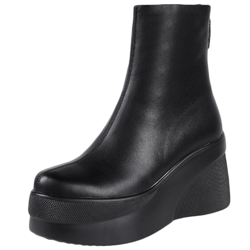 DORATASIA stivaletti neri in vera pelle da donna di nuova moda 2020 stivaletti con zeppa donna tacchi alti scarpe con plateau donna